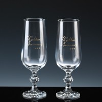 Crystal Gifts 6oz Champagne Flutes Golden Anniversary, Pair, Silver Boxed
