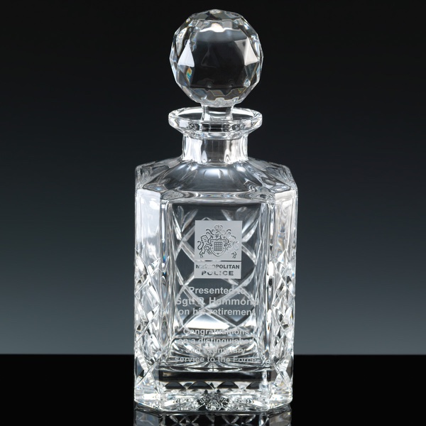 Earle Range Panelled Crystal 0.8L Square Spirit Decanter, Satin Boxed